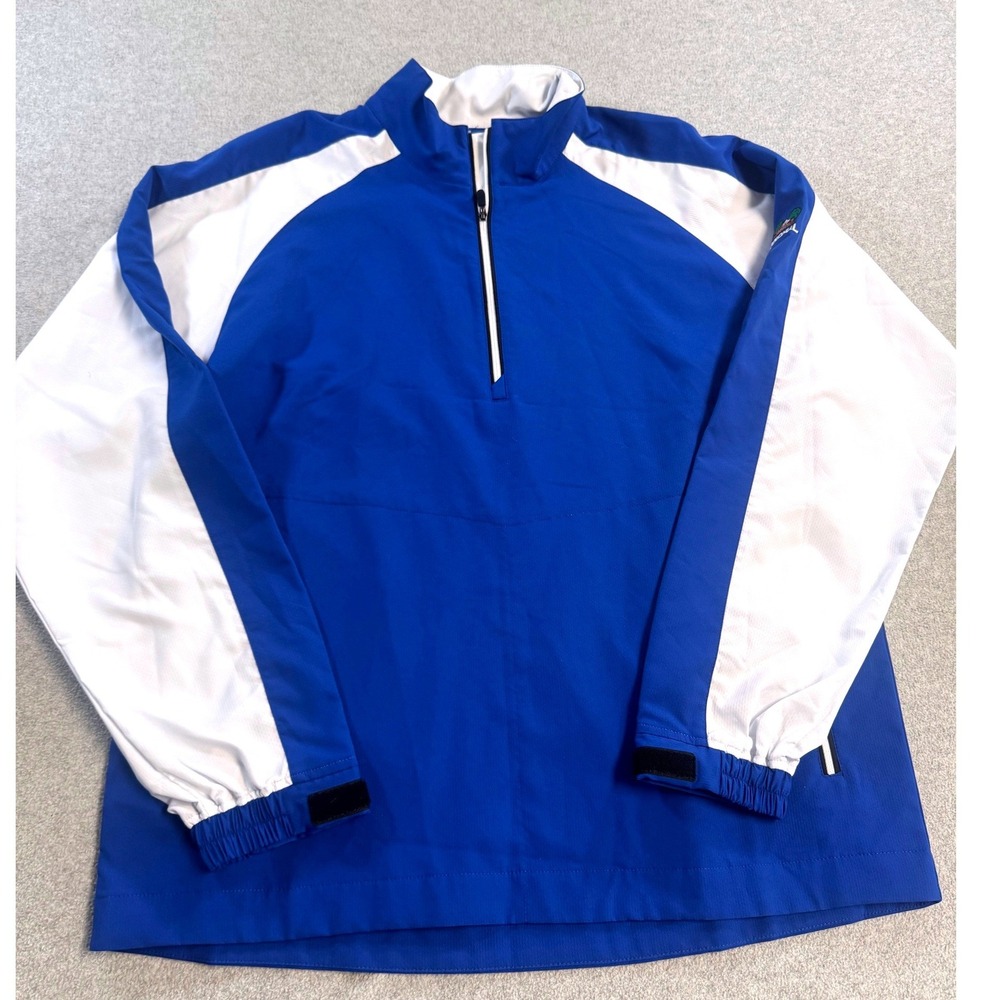 FootJoy FJ Mens Medium 1/4 Zip Windbreaker Golf Jacket Blue White Pullover